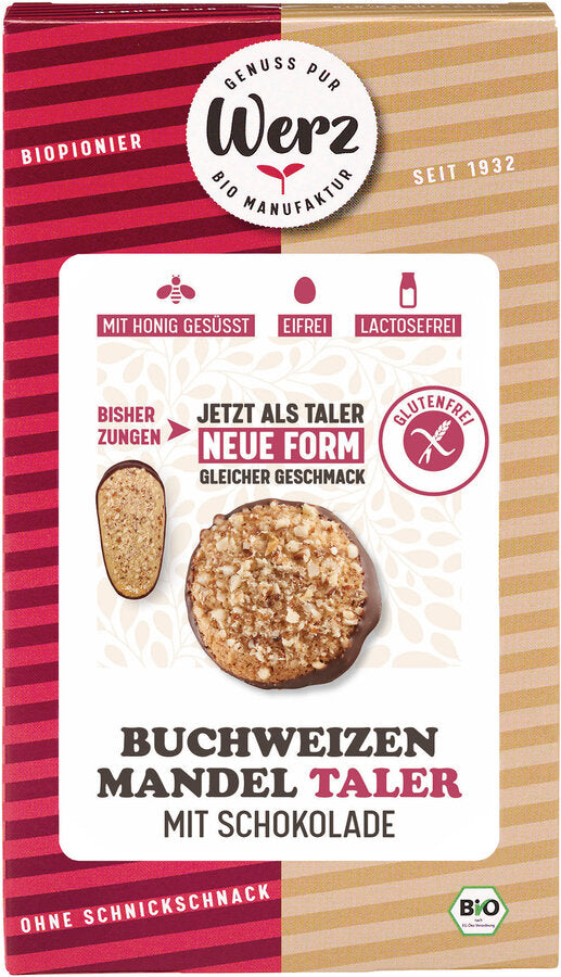 WERZ-Buchweizen-Mandel Taler-mit Schokolade-Glutenfrei-Eifrei-mit Honig gesüsst 