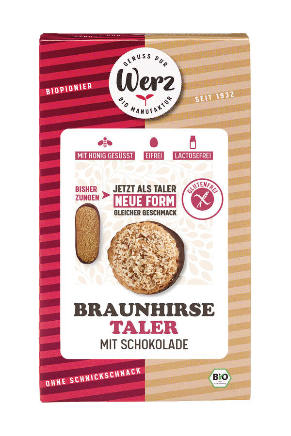 WERZ-Braunhirse-Taler-mit Schokolade-Glutenfrei-Eifrei-mit Honig gesüsst