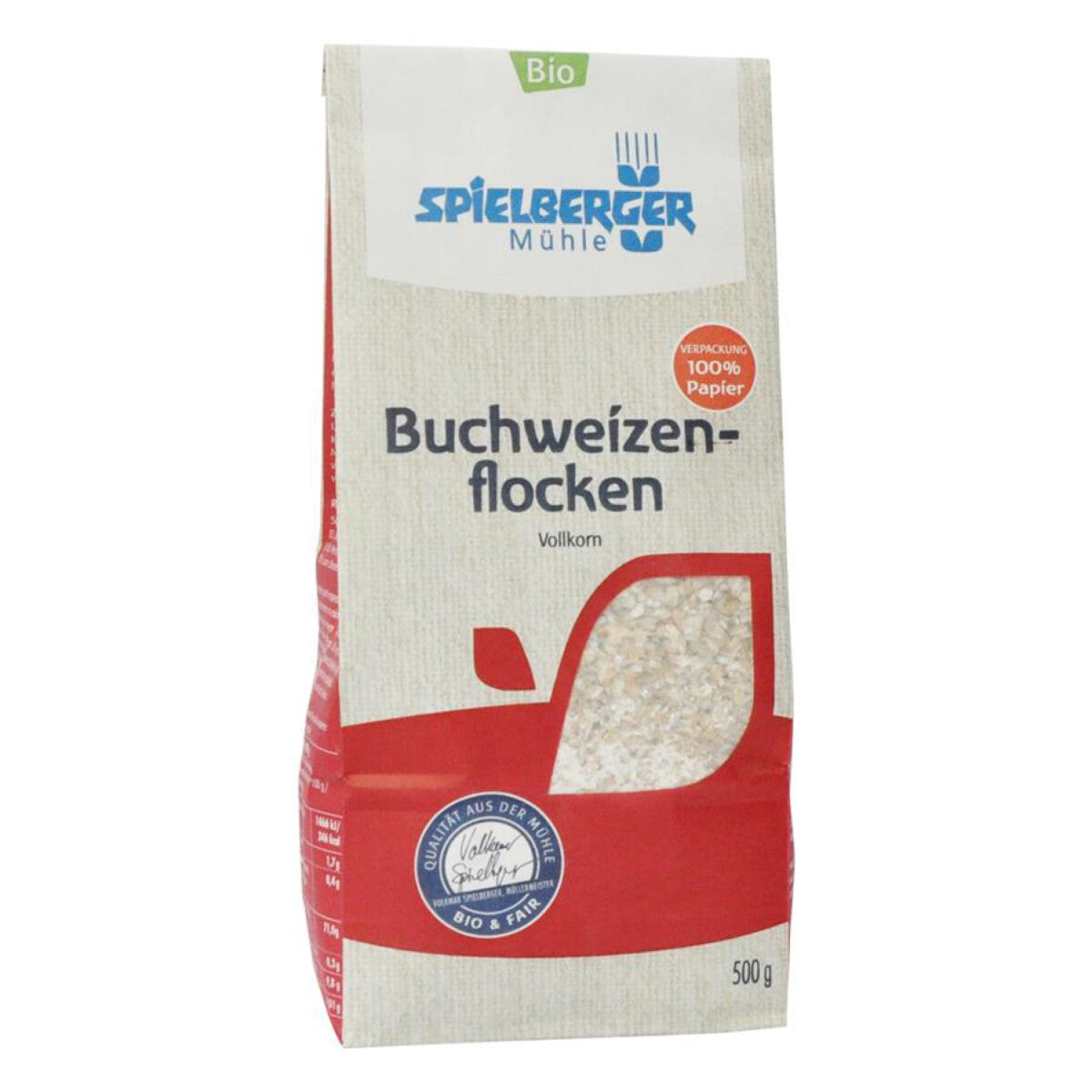 SPIELBERGER- Buchweizenflocken vollkorn, Verpackung Papier