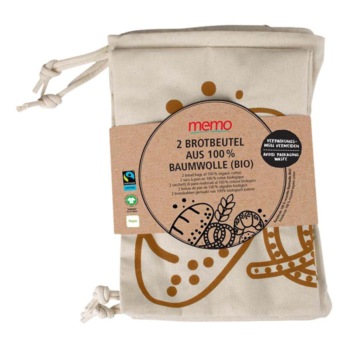 MEMO Baumwoll Brotbeutel 2 Stück  - 1 Pkg