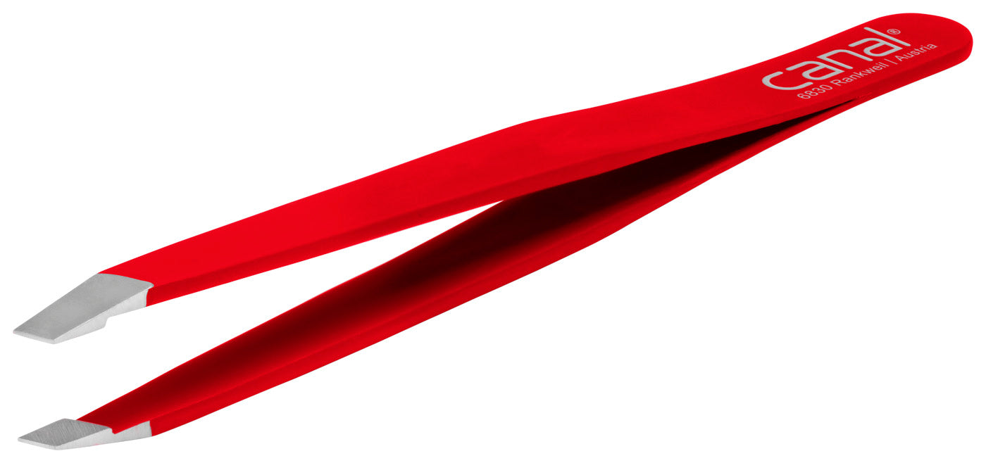 CANAL Haarpinzette schräg rostfrei rot – 90 mm