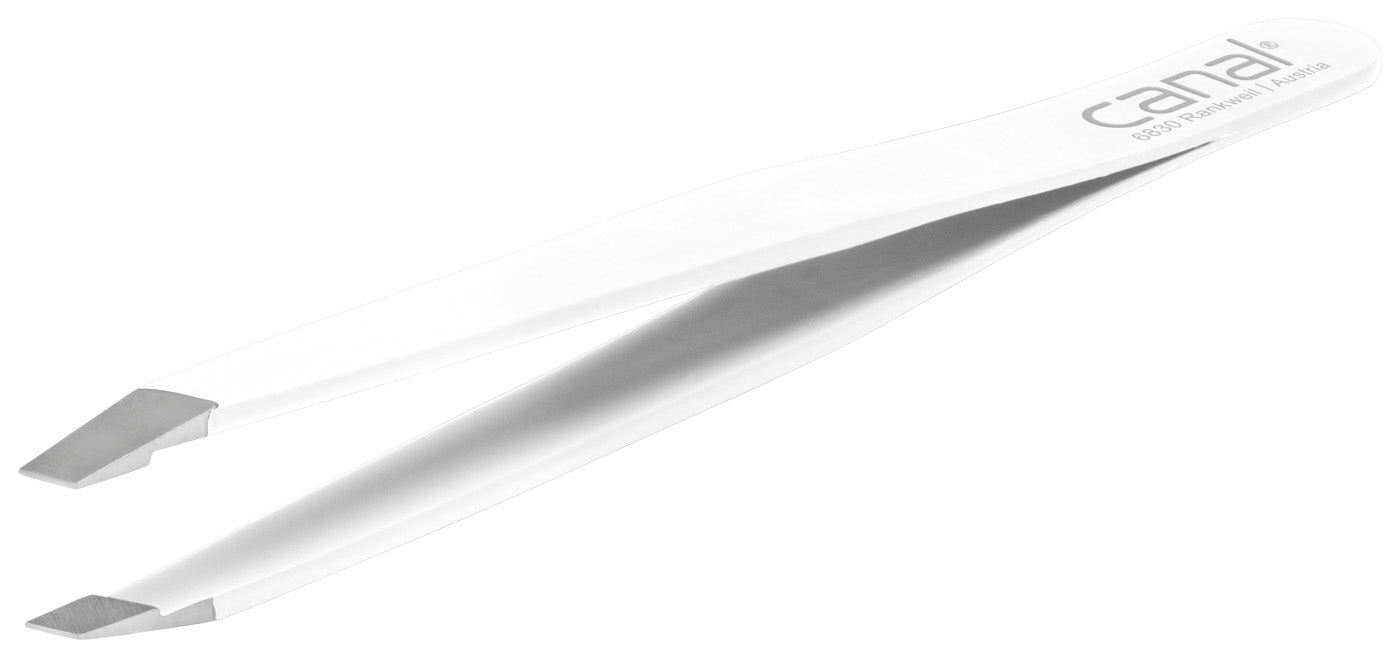 CANAL Haarpinzette schräg rostfrei weiß– 90 mm